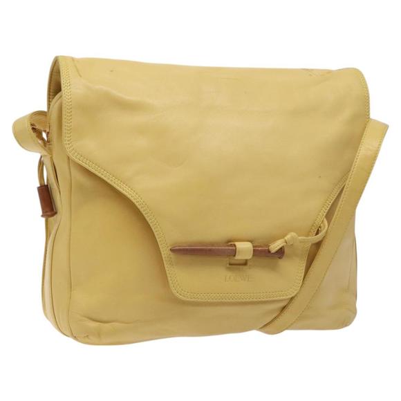 LOEWE Shoulder Bag Leather Yellow Auth hk2620